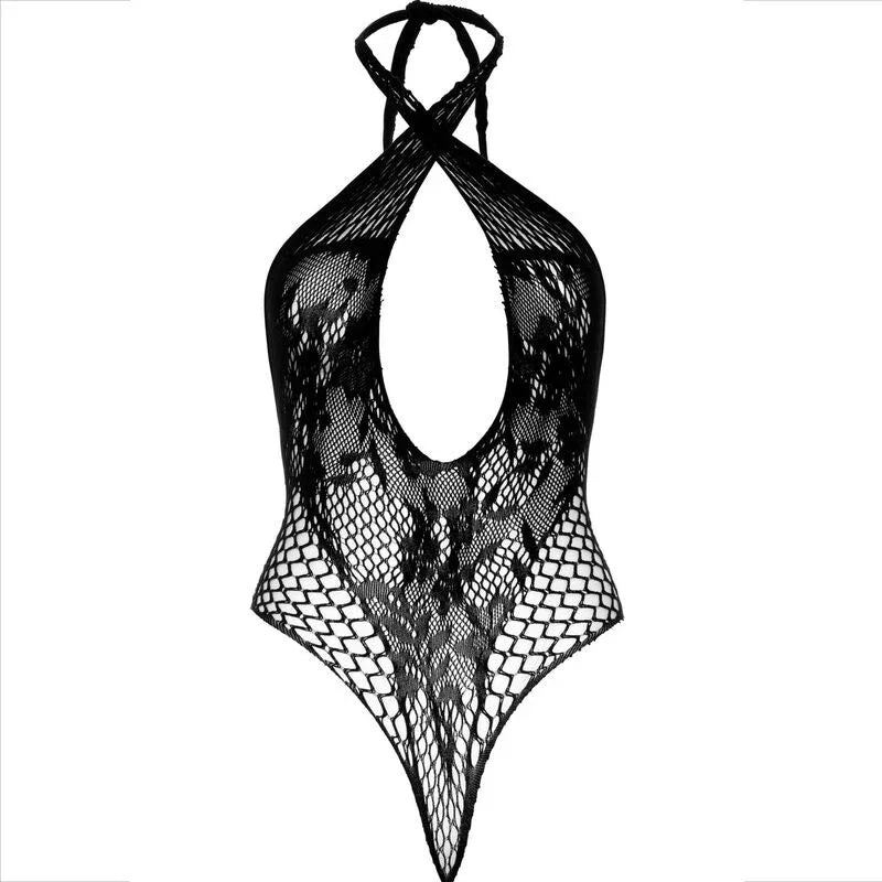 LEG AVENUE - TEDDY-HALFTER MIT SPITZE SCHWARZ - Vanelion Paradise