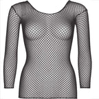 LEG AVENUE - NETZ LANGARM T-SHIRT SCHWARZ - Vanelion Paradise