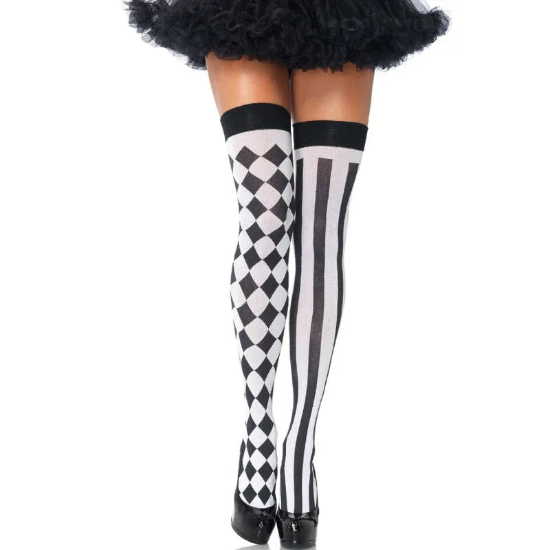 LEG AVENUE - SCHWARZ/WEIßE ARLEQUIN HOHE SOCKEN - Vanelion Paradise