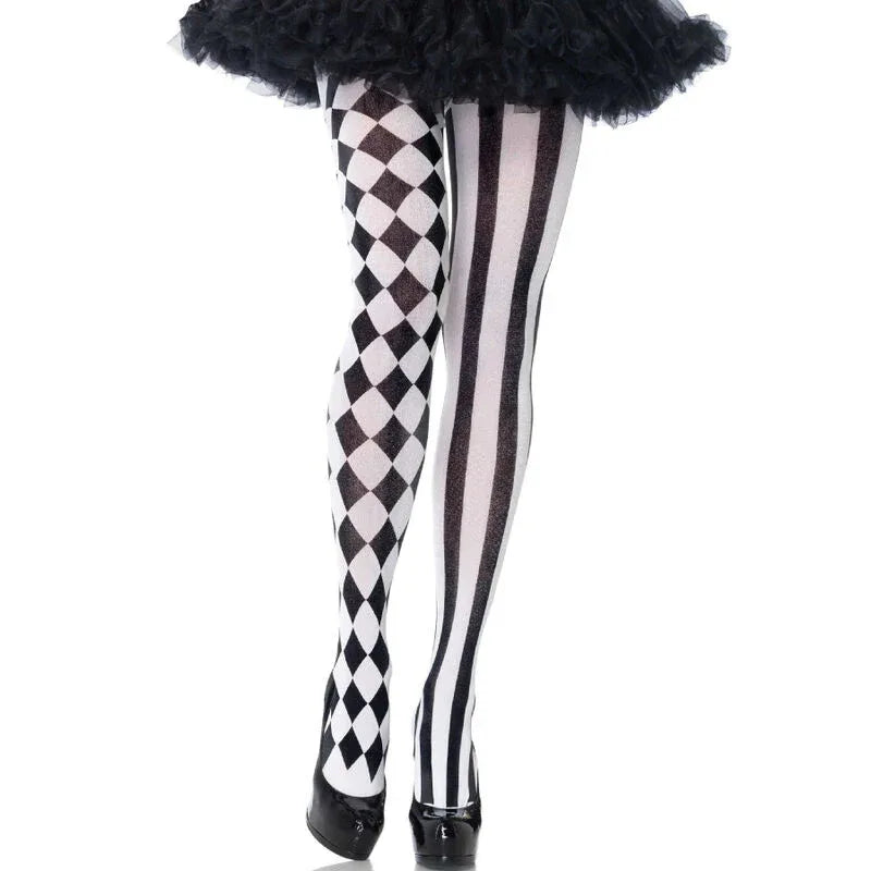 LEG AVENUE - SCHWARZ/WEIßE HARLEKIN-STRUMPFHOSE - Vanelion Paradise