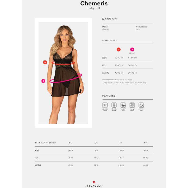 OBSESSIVE - CHEMERIS SET BADYDOLL & THONG XS/S - Vanelion Paradise
