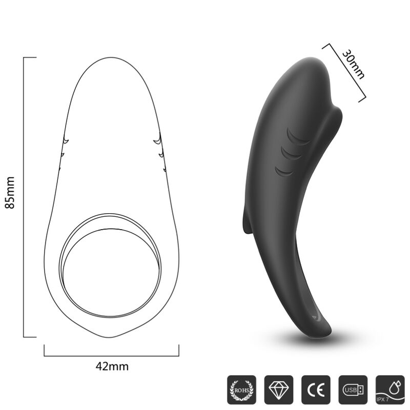 ARMONY - SHARK VIBRATORRING FÜR PAARE FERNBEDIENUNG SCHWARZ