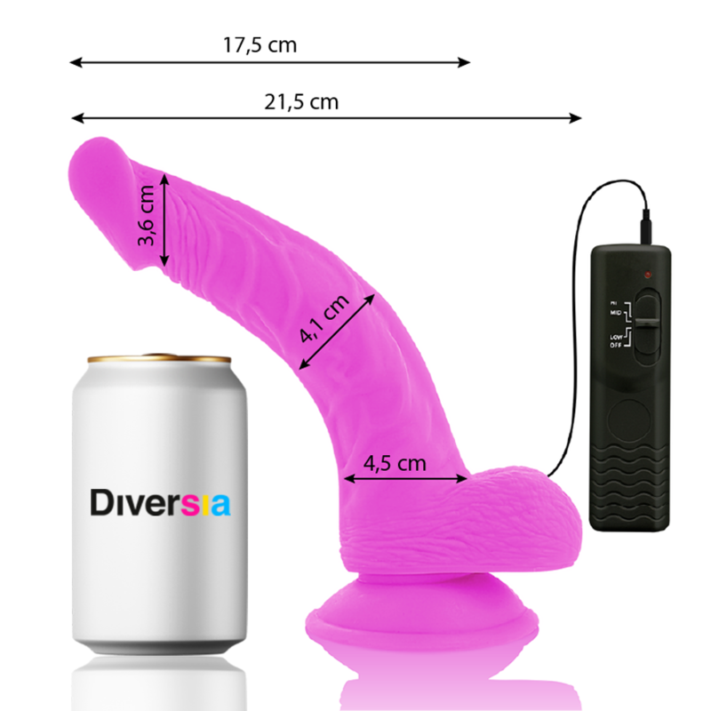 DIVERSIA - FLEXIBLER VIBRIERENDER DILDO LILA 21.5 CM -O- 4.5 CM