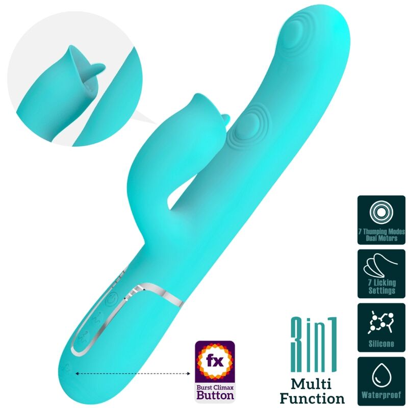 PRETTY LOVE - KANINCHENVIBRATOR MIT LECKENDEM AQUAGRÜN