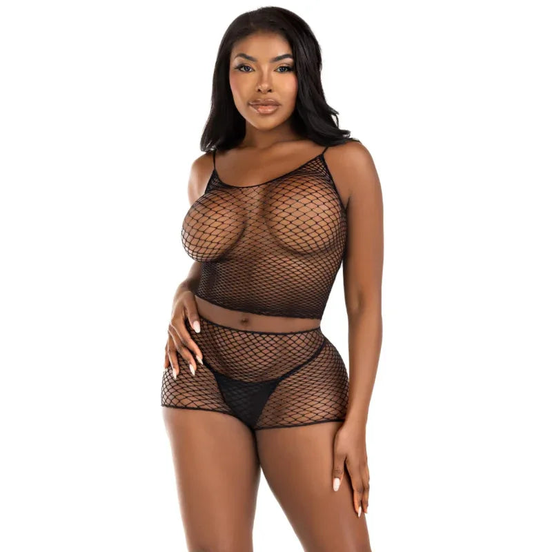 LEG AVENUE - T-SHIRT & HOSEN SET NETZ SCHWARZ - Vanelion Paradise