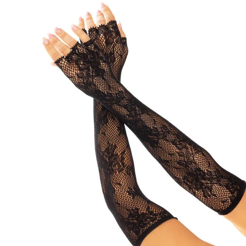 LEG AVENUE - FLORAL NETWORK FINGERLOSE HANDSCHUHE SCHWARZ - Vanelion Paradise