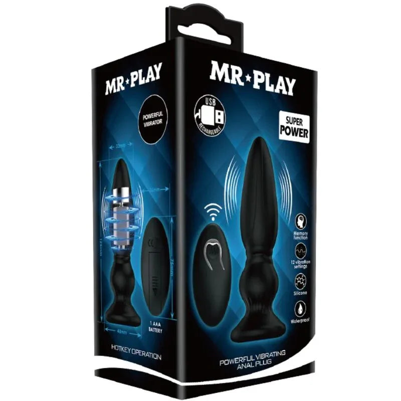 MR PLAY - LEISTUNGSSTARKER VIBRATOR MIT FERNBEDIENUNG, ANALSTECKER, SCHWARZ - Vanelion Paradise