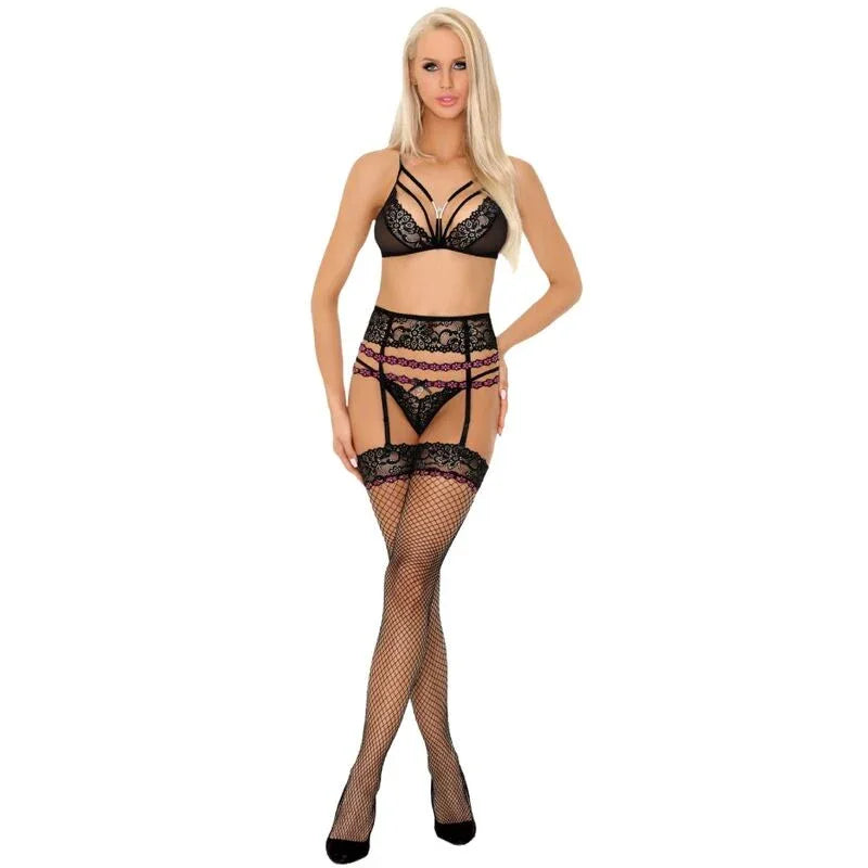 LIVCO CORSETTI FASHION - SNEHANA LC 90443 BH + STRUMPFGÜRTEL + HÖSCHE SCHWARZ - Vanelion Paradise