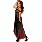 Chilirose CR 3716 Langes Babydoll mit String – Schwarz, L/XL
