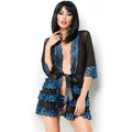 Chilirose CR 3837 Peignoir mit String – Blau/Schwarz, L/XL
