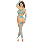 LEG AVENUE - CROP TOP STRÜMPFE UND HANDSCHUHE BLAU