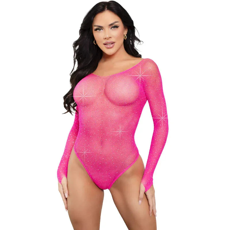 LEG AVENUE - LANGÄRMELIGER BODYSUIT MIT KRISTALLMUSTER - Vanelion Paradise