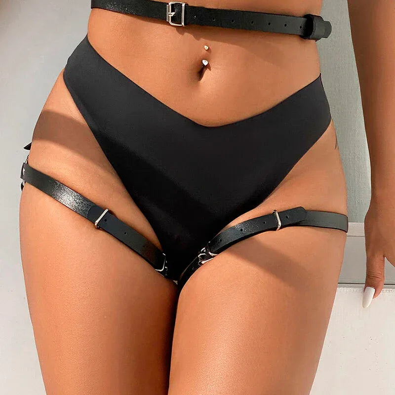 SUBBLIME - LEDER TAILLE UND BEIN HARNESS SCHWARZ EINE GRÖSSE - Vanelion Paradise