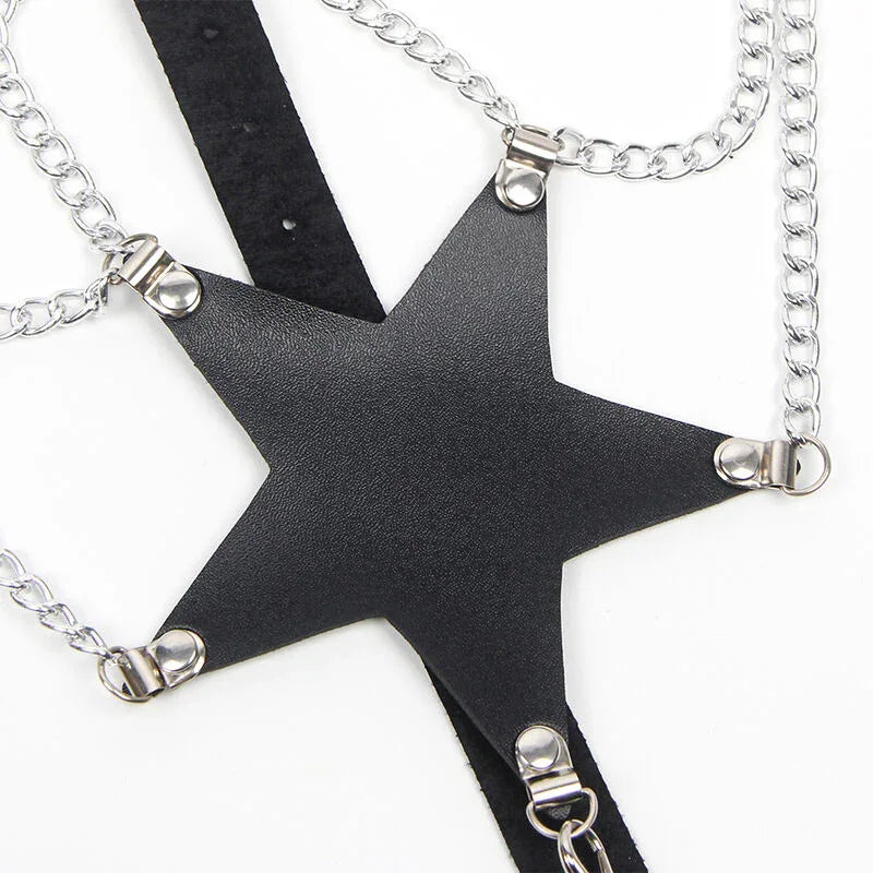 Subblime Ganzkörper-Harness mit Sternketten, Leder – One Size, Schwarz - Vanelion Paradise