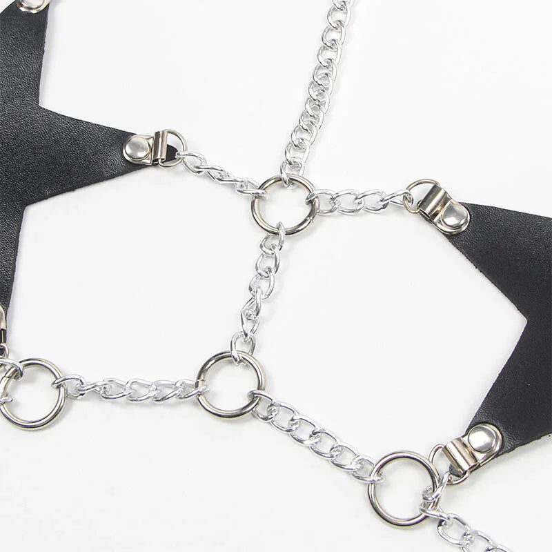 Subblime Ganzkörper-Harness mit Sternketten, Leder – One Size, Schwarz - Vanelion Paradise