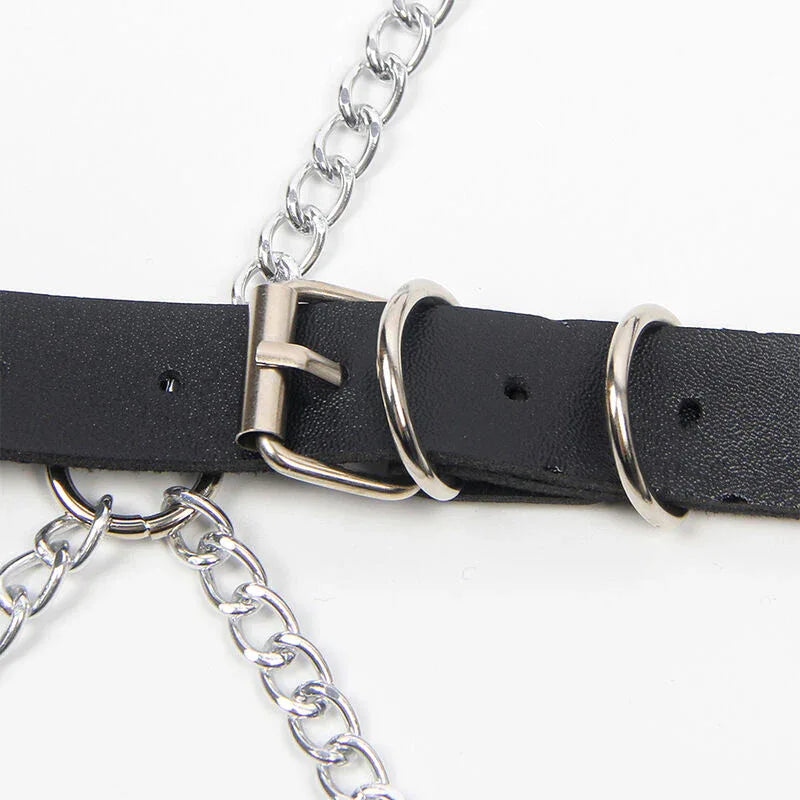 Subblime Ganzkörper-Harness mit Sternketten, Leder – One Size, Schwarz - Vanelion Paradise