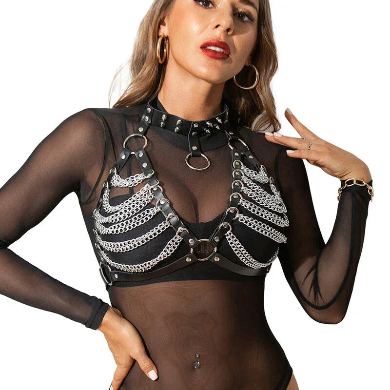 SUBBLIME Harness-BH & Halskette mit Ketten – One Size, Schwarz - Vanelion Paradise