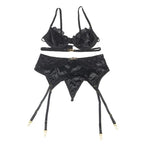 SUBBLIME Spitzen-Set Schwarz (S/M) – BH, String & Strumpfband - Vanelion Paradise