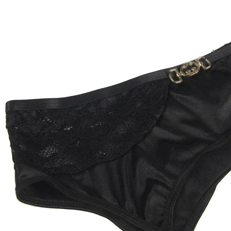 SUBBLIME Spitzen-Set Schwarz (S/M) – BH, String & Strumpfband - Vanelion Paradise