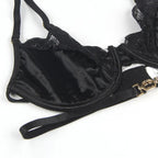 SUBBLIME Spitzen-Set Schwarz (S/M) – BH, String & Strumpfband - Vanelion Paradise
