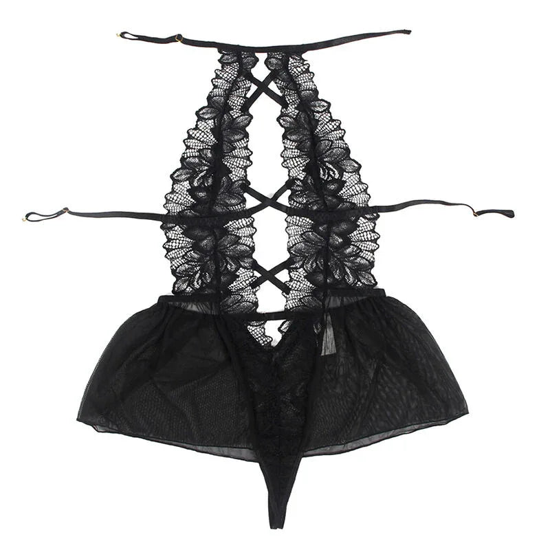 SUBBLIME - TEDDY-HALTER-NECK-BARE-BACK-SPITZE SCHWARZ S/M - Vanelion Paradise