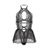 SUBBLIME - TEDDY-HALTER-NECK-BARE-BACK-SPITZE SCHWARZ S/M - Vanelion Paradise