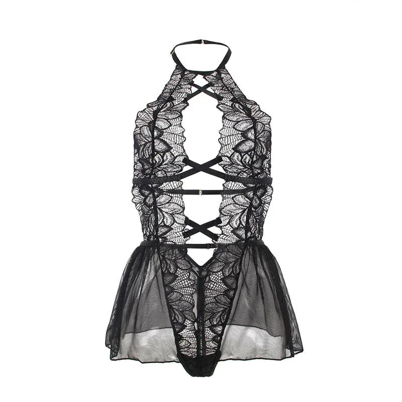 SUBBLIME - TEDDY-HALTER-NECK-BARE-BACK-SPITZE SCHWARZ S/M - Vanelion Paradise
