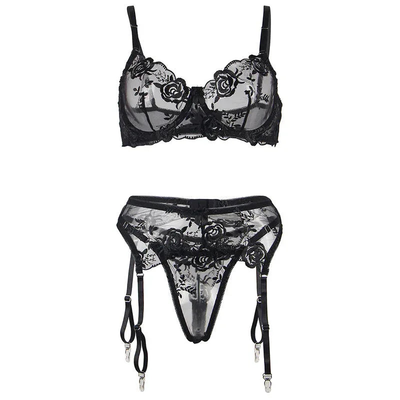 SUBBLIME Dessous-Set 3-teilig: BH, Tanga & Strumpfband S/M - Vanelion Paradise