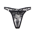 SUBBLIME - 3-TEILIGES SET BH + STRING + STRUMPFBAND BLUMENPRINT SCHWARZ L/XL