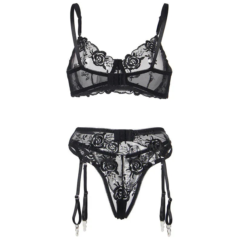 SUBBLIME Dessous-Set 3-teilig: BH, Tanga & Strumpfband S/M - Vanelion Paradise