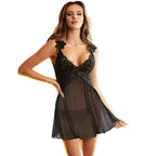 Subblime Babydoll Tüll Schwarz S/M – Spitze & Blumen - Vanelion Paradise