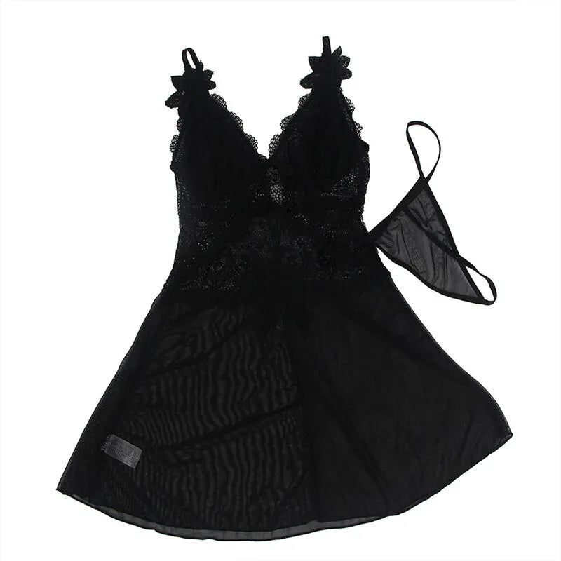 Subblime Babydoll Tüll Schwarz S/M – Spitze & Blumen - Vanelion Paradise