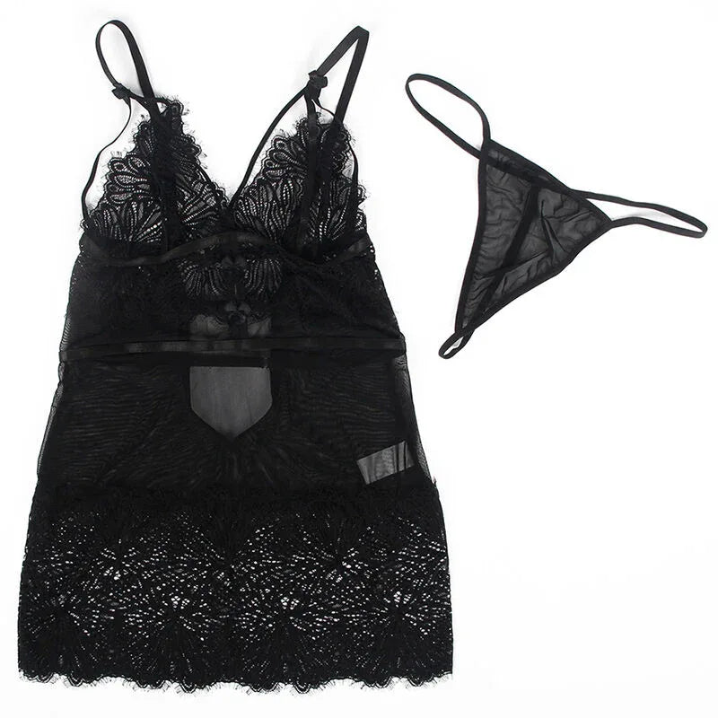 Subblime Babydoll Schwarz S/M – Spitzenträger & Streifen - Vanelion Paradise
