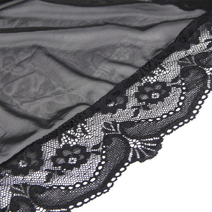 SUBBLIME - TRANSPARENTER STOFFMANTEL MIT SPITZENDETAIL SCHWARZ S/M