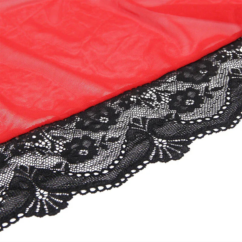 SUBBLIME - TRANSPARENTER STOFFMANTEL MIT SPITZENDETAIL ROT S/M - Vanelion Paradise