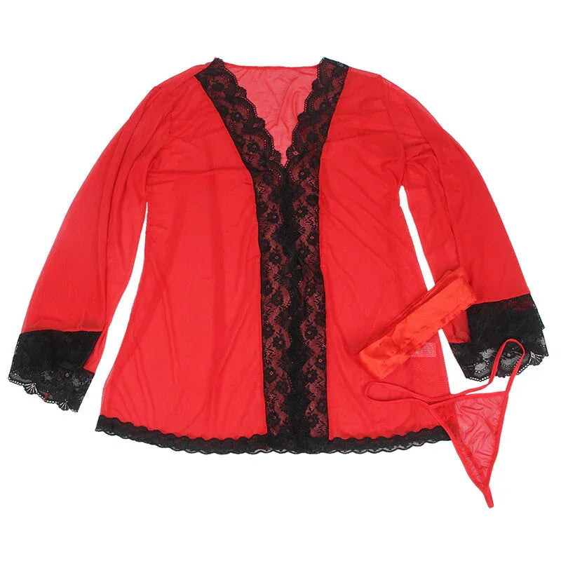 SUBBLIME - TRANSPARENTER STOFFMANTEL MIT SPITZENDETAIL ROT S/M - Vanelion Paradise