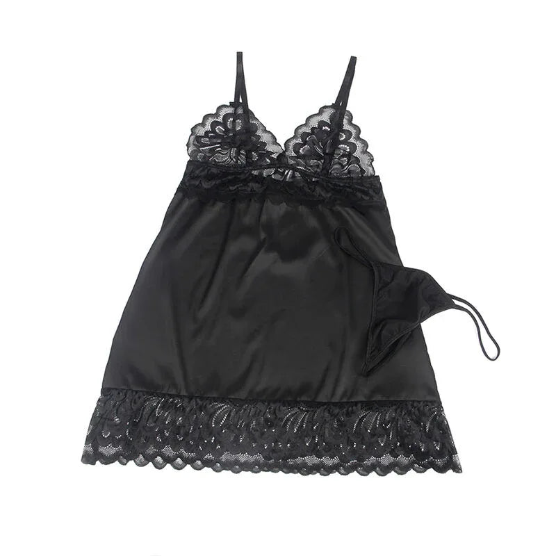 Subblime Babydoll Schwarz S/M – Blumenprint & Rückenöffnung - Vanelion Paradise