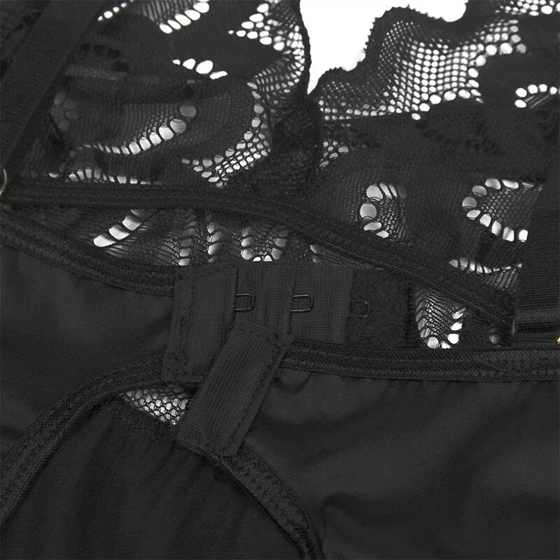 Subblime Babydoll Schwarz S/M – Blumenprint & Rückenöffnung - Vanelion Paradise