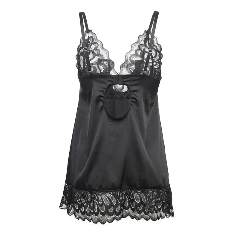 Subblime Babydoll Schwarz S/M – Blumenprint & Rückenöffnung - Vanelion Paradise