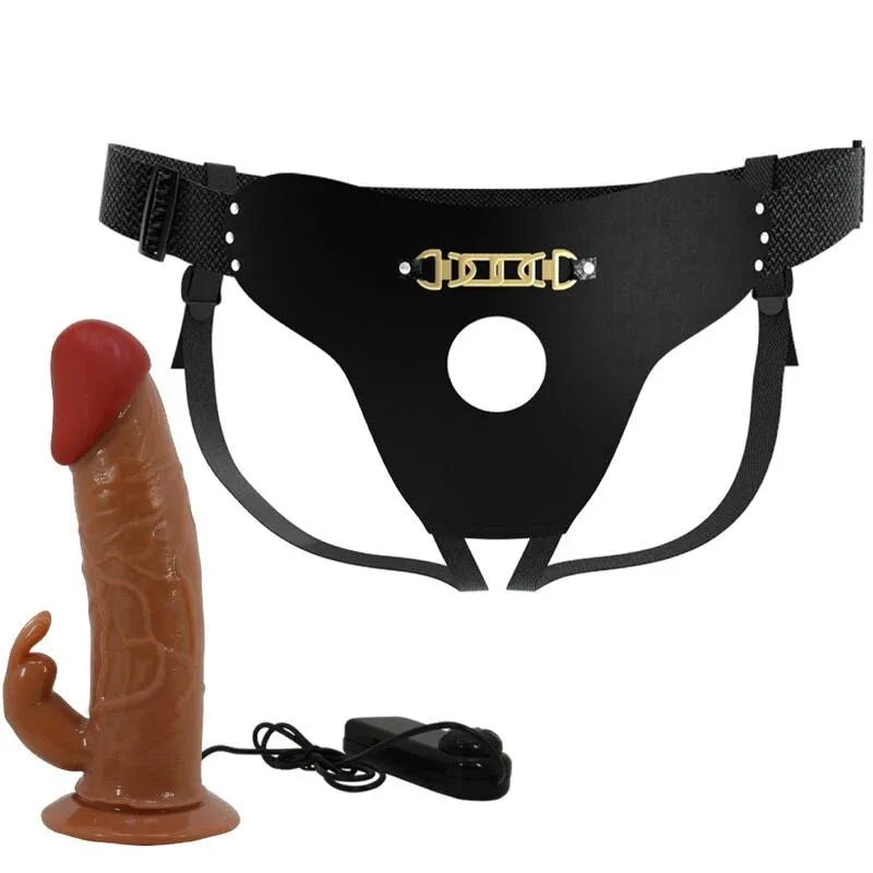 PRETTY LOVE Marion Harness mit Vibro-Dildo 19 cm Braun, verstellbar - Vanelion Paradise