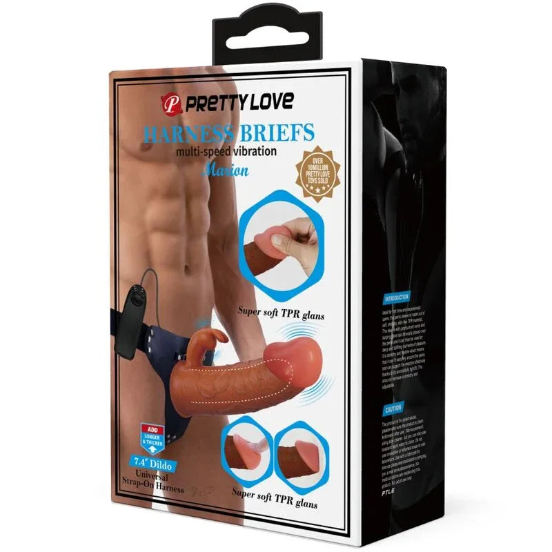 PRETTY LOVE Marion Harness mit Vibro-Dildo 19 cm Braun, verstellbar - Vanelion Paradise