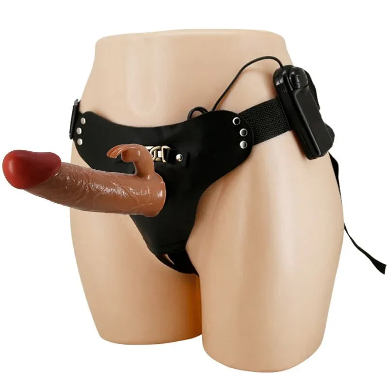 PRETTY LOVE Marion Harness mit Vibro-Dildo 19 cm Braun, verstellbar - Vanelion Paradise