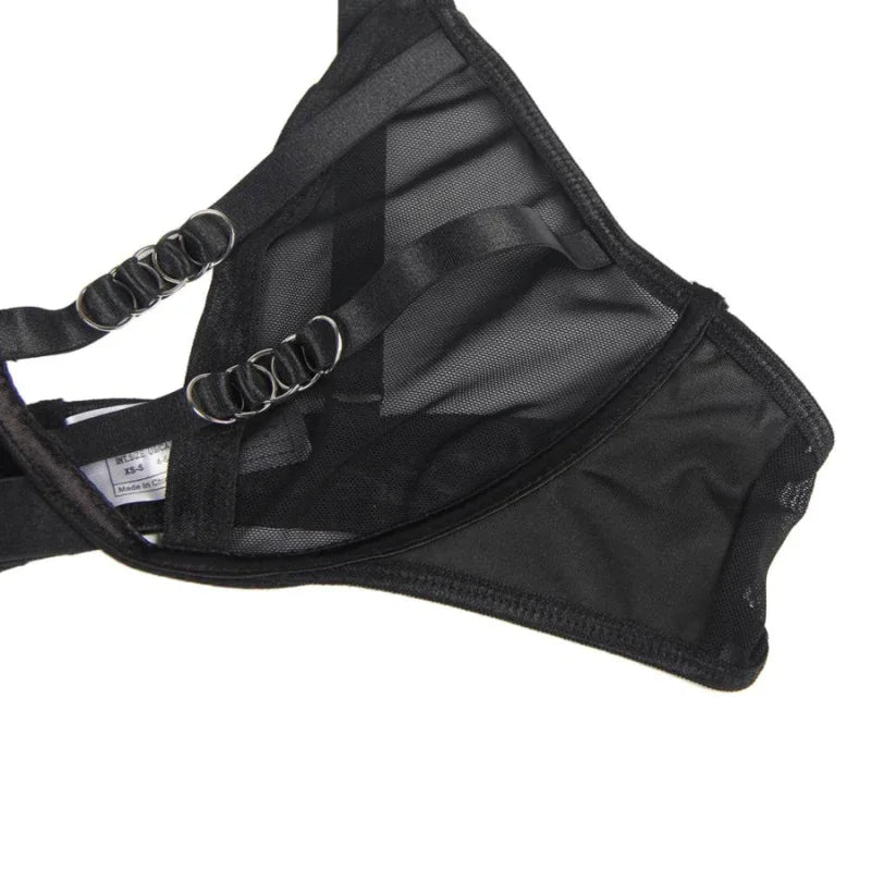 SUBBLIME - ZWEITEILIGES SET AUS TRANSPARENZ-BH UND S/M-STREIFEN - Vanelion Paradise