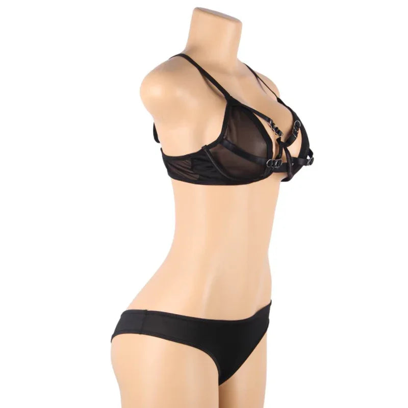 SUBBLIME - ZWEITEILIGES SET AUS TRANSPARENZ-BH UND S/M-STREIFEN - Vanelion Paradise