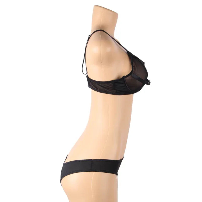 SUBBLIME - ZWEITEILIGES SET AUS TRANSPARENZ-BH UND S/M-STREIFEN - Vanelion Paradise