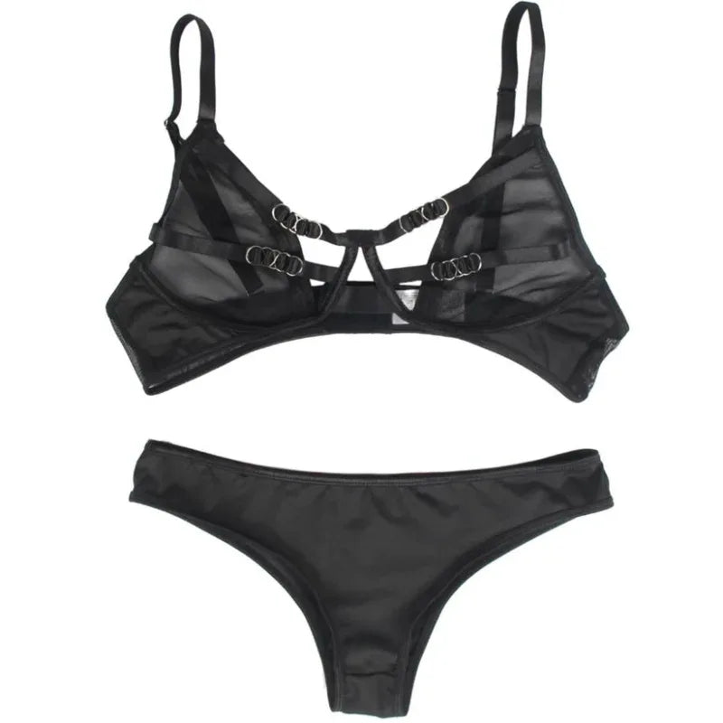 SUBBLIME - ZWEITEILIGES SET AUS TRANSPARENZ-BH UND S/M-STREIFEN - Vanelion Paradise