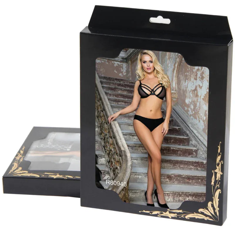 SUBBLIME - ZWEITEILIGES SET AUS TRANSPARENZ-BH UND S/M-STREIFEN - Vanelion Paradise