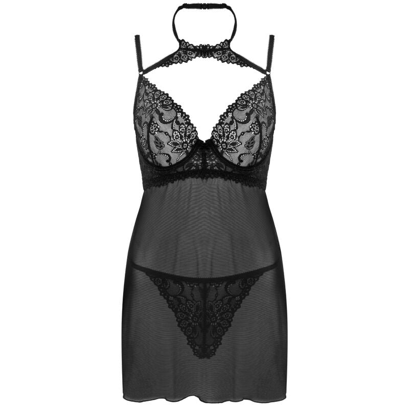 LIVCO CORSETTI FASHION - BINELLA SET BABYDOLL + TANGA SCHWARZ