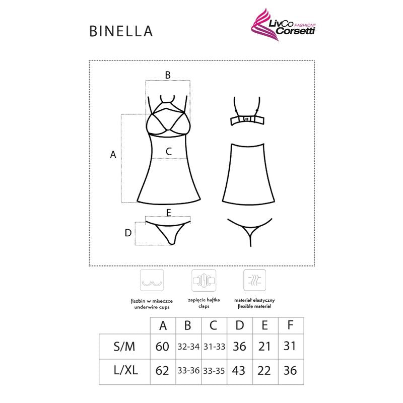 LIVCO CORSETTI FASHION - BINELLA SET BABYDOLL + TANGA SCHWARZ