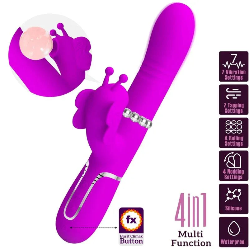 PRETTY LOVE - MULTIFUNKTIONS-KANINCHENVIBRATOR 4 IN 1 SCHMETTERLING FUCHSIA - Vanelion Paradise